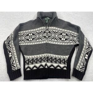 L-RL Lauren Active Ralph Lauren Full Zip Sweater Hidden Hood Roll Collar Size L